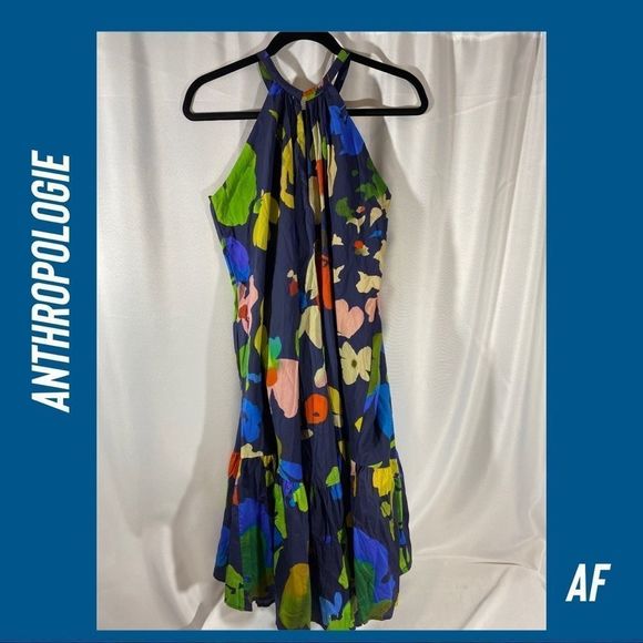 ANTHROPOLOGIE BY WHIT TWO FLORAL HALTER MIDI DRESS NEW NWT XS - Picture 11 of 14
